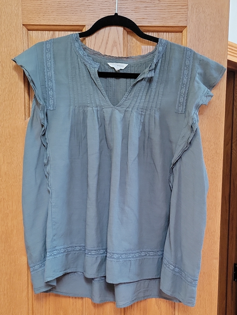 Lucky Brand V-Neck Pintuck Lace-Trim Blouse